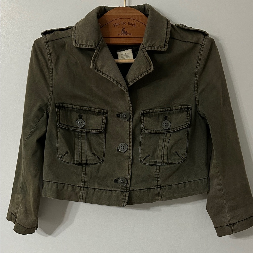 Heihei Anthropologie Jacket Women's 2 Olive Green Utility Cropped Military Style